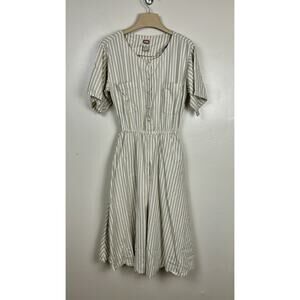 Vintage Banana Republic Beige Striped Cotton Summer Maxi Dress Full Skirt Size S